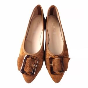 AVELLINI SIZE 39 BROWN SUEDE FLATS SHOES WITH TORTOISE‎ BUCKLES B20